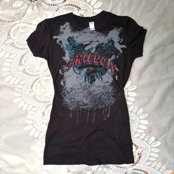 Next Level Apparel Tops - Y2K Goth Grunge Thalon Eagle Graphic Baby Tee Black Grunge Shirt Small